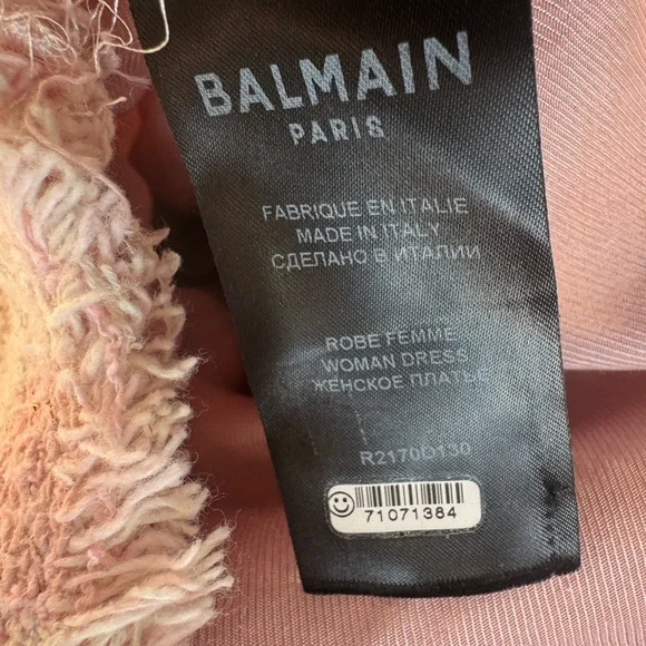 Balmain Paris Denim & Pink Tweed Houndstooth Mini Dress with Gold Buttons - Picture 11 of 13